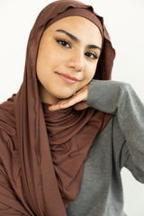 chocolate brown under scarf tube cap for hijab with matching jersey hijab