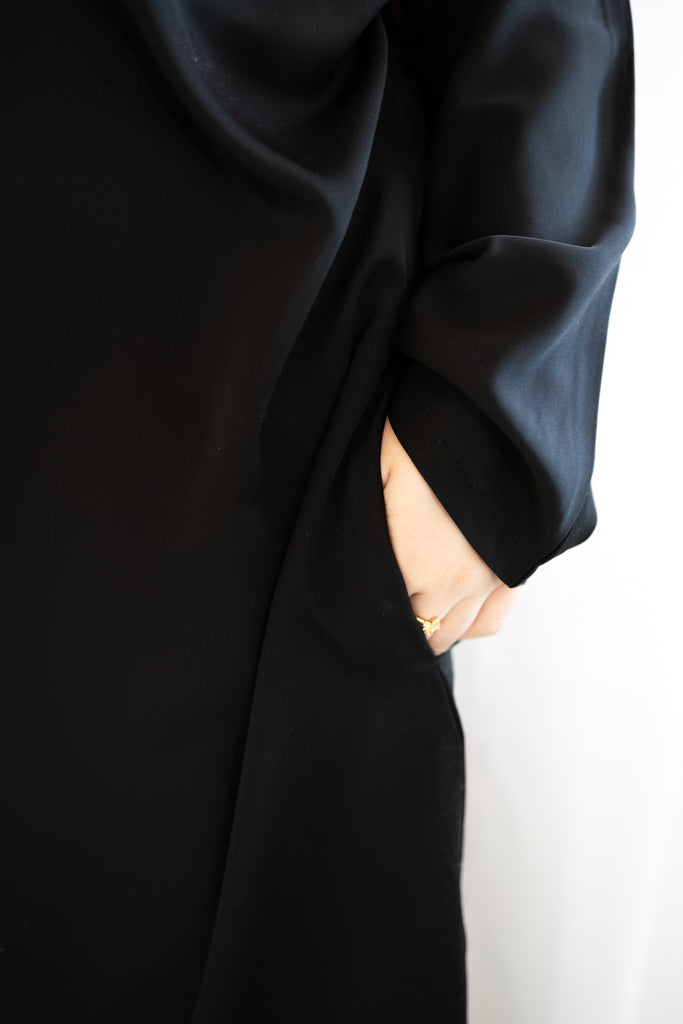 simple black abaya with a zipper and pockets