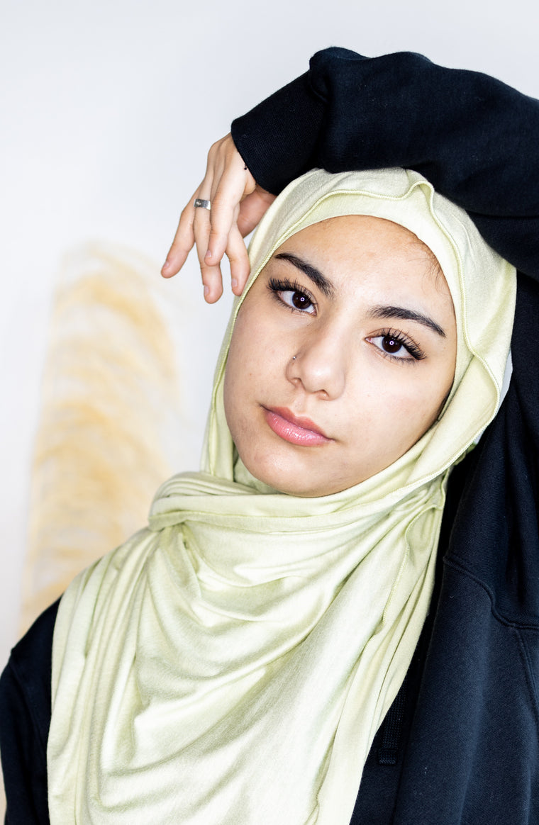 lime cream light green jersey hijab