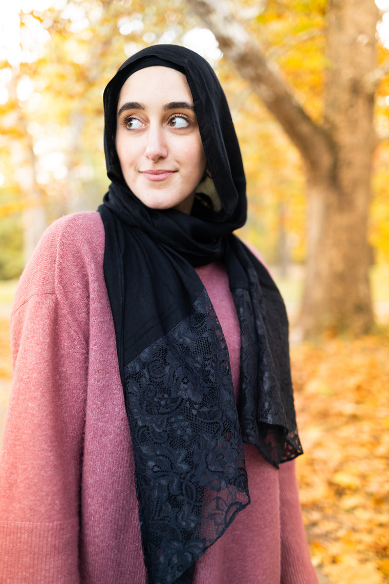 Modal Lace Hijab - Black