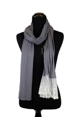 jersey hijab in dark gray with white lace