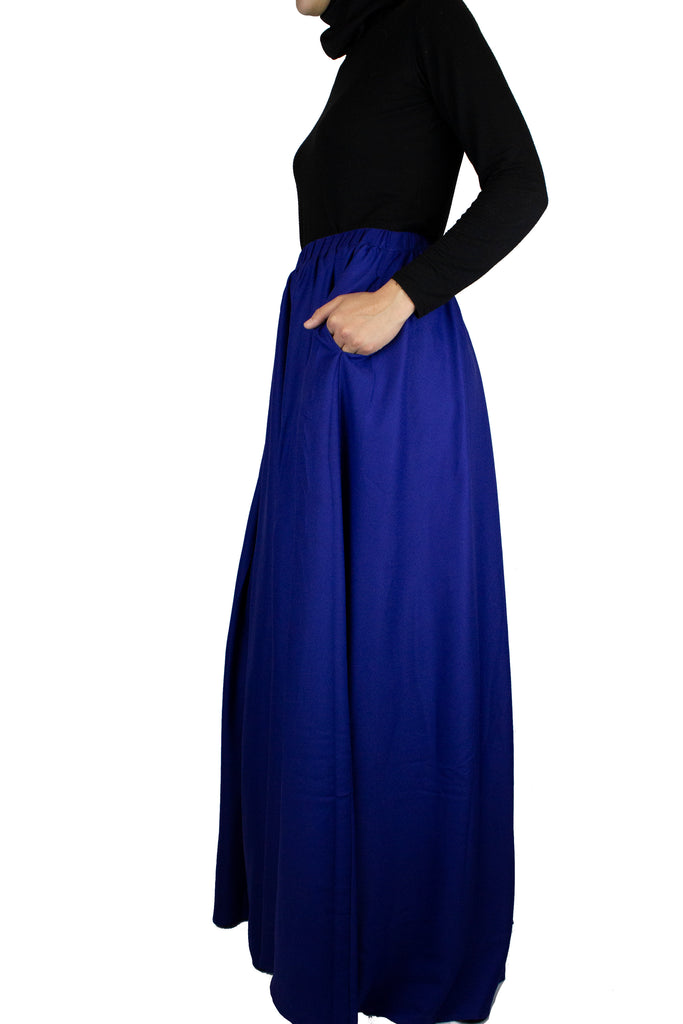 high waisted skirt in royal blue with pockets