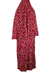 two piece salah outfit with hijab and skirt printed with maroon floral