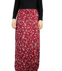 maroon floral print two piece salah prayer outfit with hijab and skirt