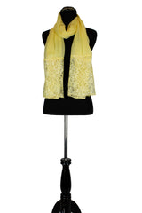 solid light yellow hijab made with modal fabric and embellished with lace at the ends