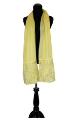 solid light yellow hijab made with modal fabric and embellished with lace at the ends