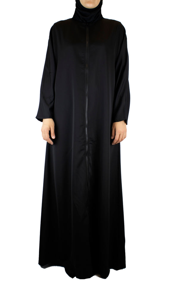 simple black abaya with a zipper and pockets