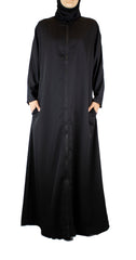 simple black abaya with a zipper and pockets