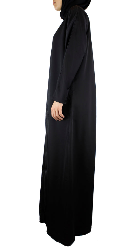 simple black abaya with a zipper and pockets