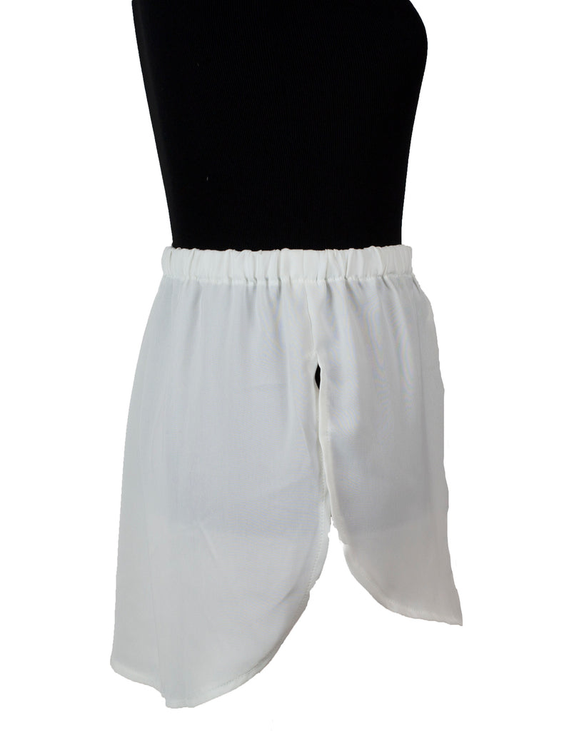 fake shirt extender in white with buttons and an elastic waistband