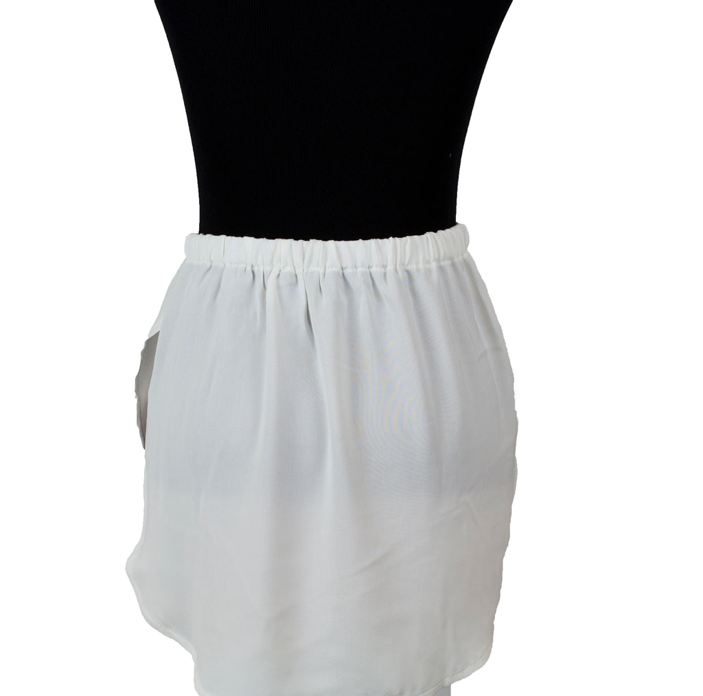 fake shirt extender in white with buttons and an elastic waistband