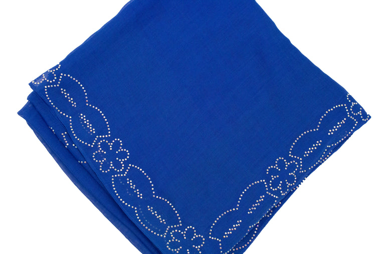 Gem Square Hijab - Blue Floral Cut