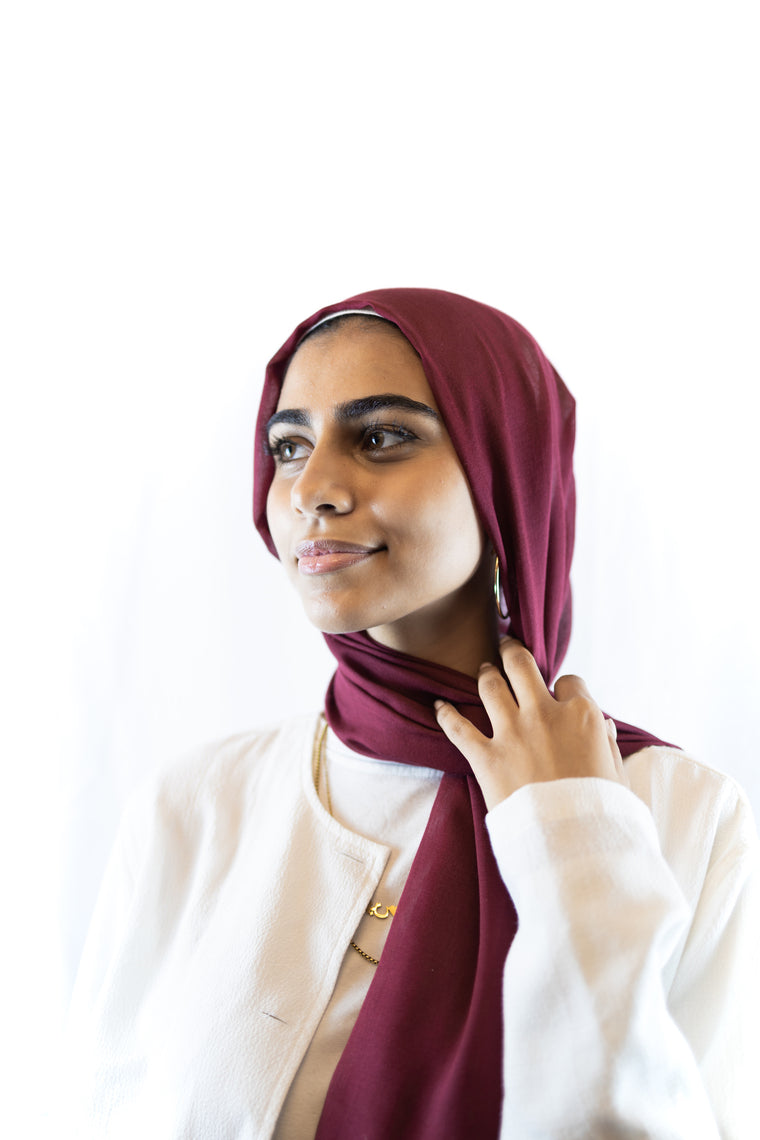 solid burgundy hijab made with modal fabric