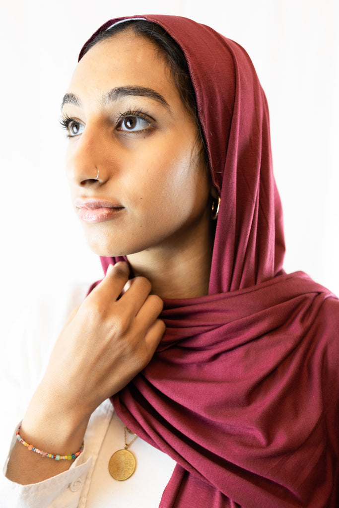 dark red maroon jersey hijab