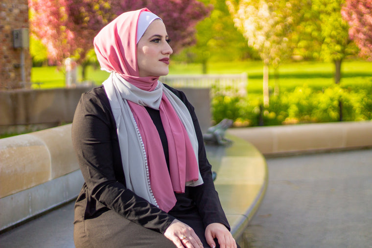 Pearl Chiffon Hijab - Mauve & Silver