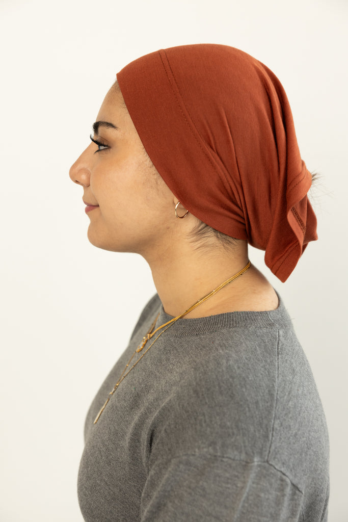 burnt orange under scarf tube cap for hijab