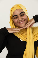 jersey hijab in dull yellow with matching undercap