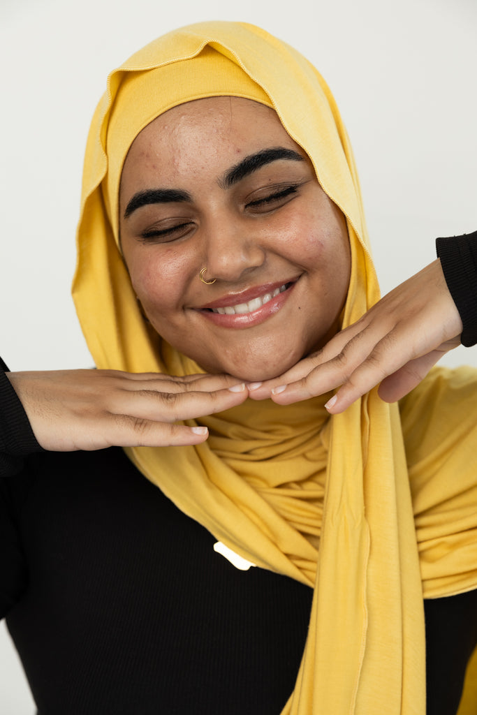 jersey hijab in dull yellow with matching undercap