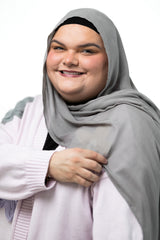 gray pebble shade modal hijab on a woman