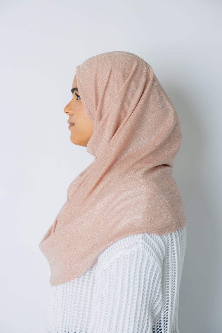 light pink shimmer two piece amira slip on hijab