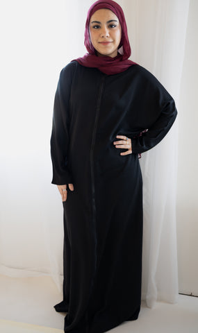 simple black abaya with a zipper and pockets