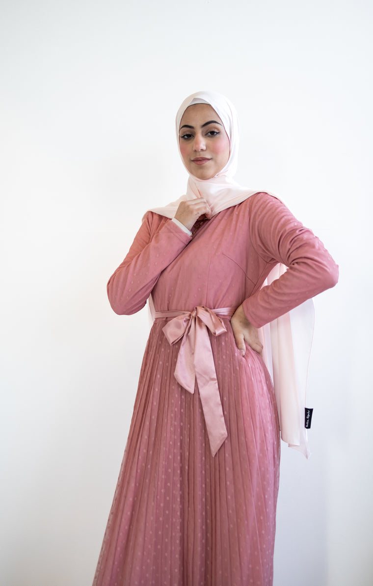 Long Sleeved Polka Dot Maxi Dress - Pink