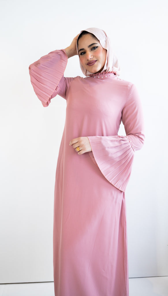 Pleated Cuff Maxi Dress with Pearl Detail Bella Hijabs Pleated Cuff Maxi Dress with Pearl Detail Bella Hijabs