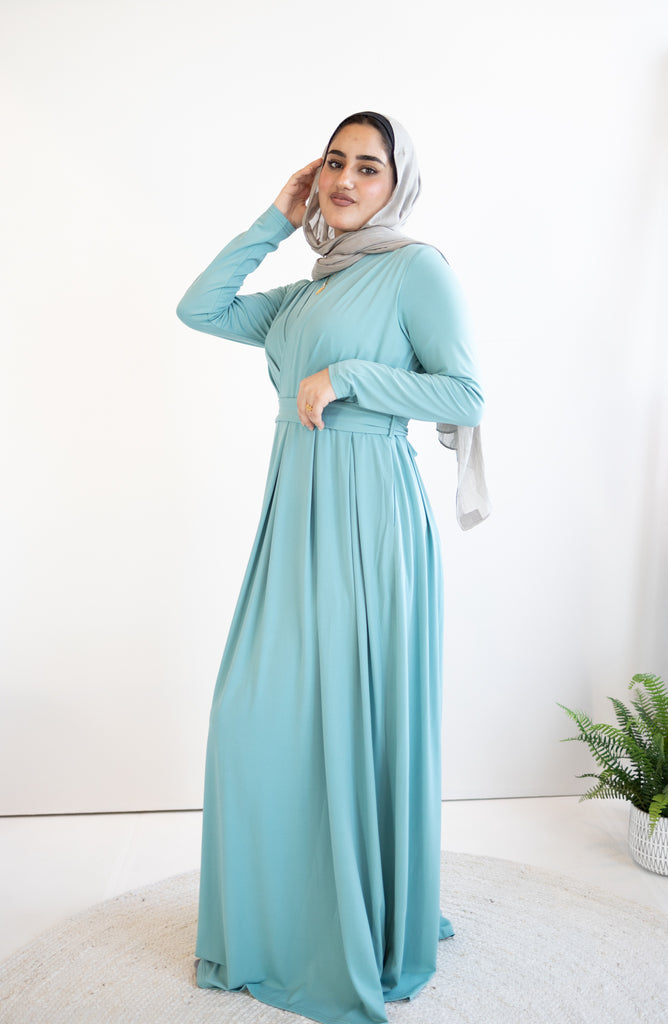 Long Sleeve Criss Cross Maxi Dress - Teal – Bella Hijabs