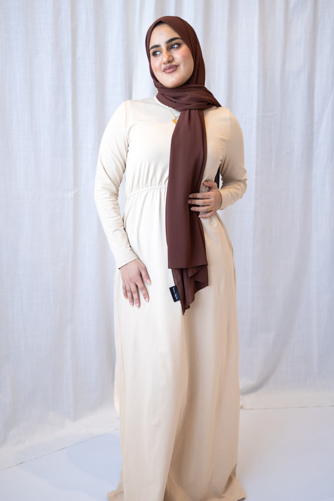 Basic Long Sleeve Maxi Dress - Vanilla Creme Bella Hijabs Basic Long Sleeve Maxi Dress - Vanilla Creme Bella Hijabs