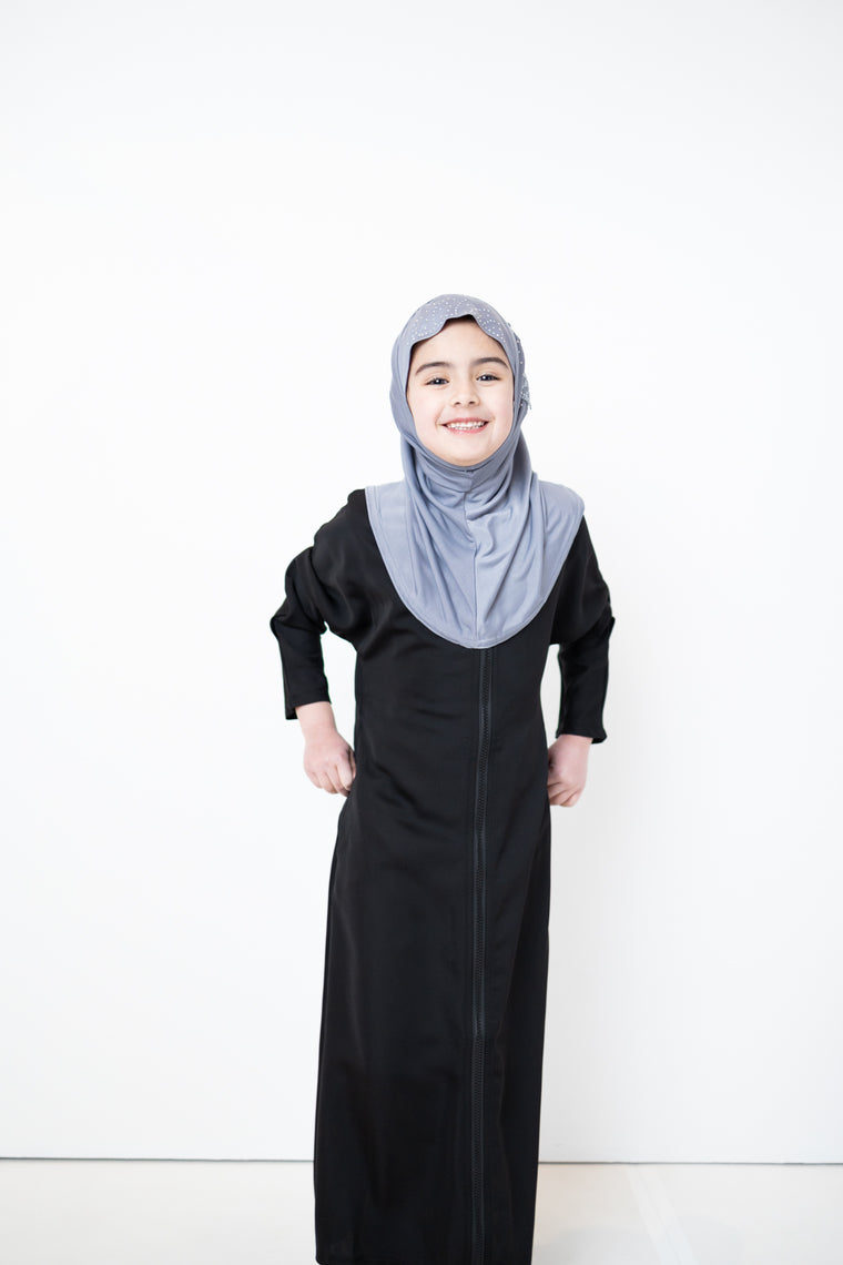 Child Essential Zip-Up Abaya - Black