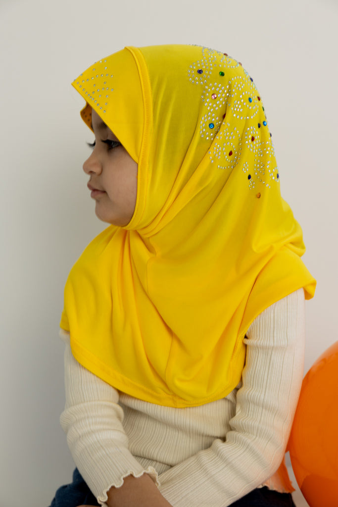 girls one piece slip on jersey hijab with beads