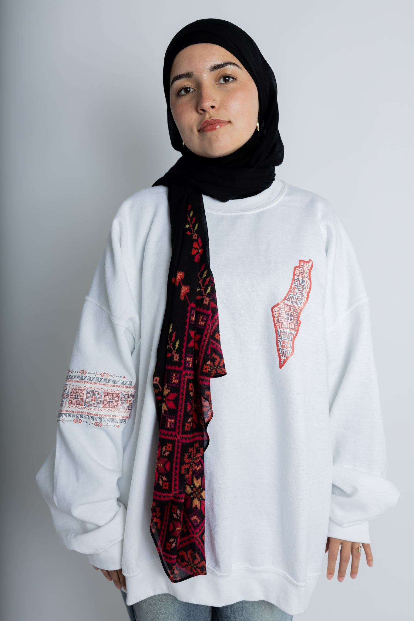 High Neck Baby Blue Short Sleeve Top – Handmade Palestinian Tatreez
