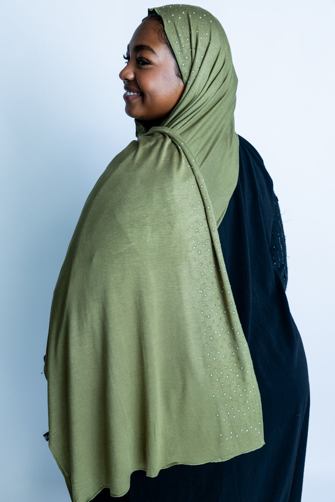 Beaded Jersey Hijab - Light Olive