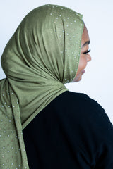 Beaded Jersey Hijab - Light Olive