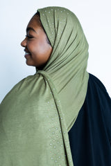 Beaded Jersey Hijab - Light Olive