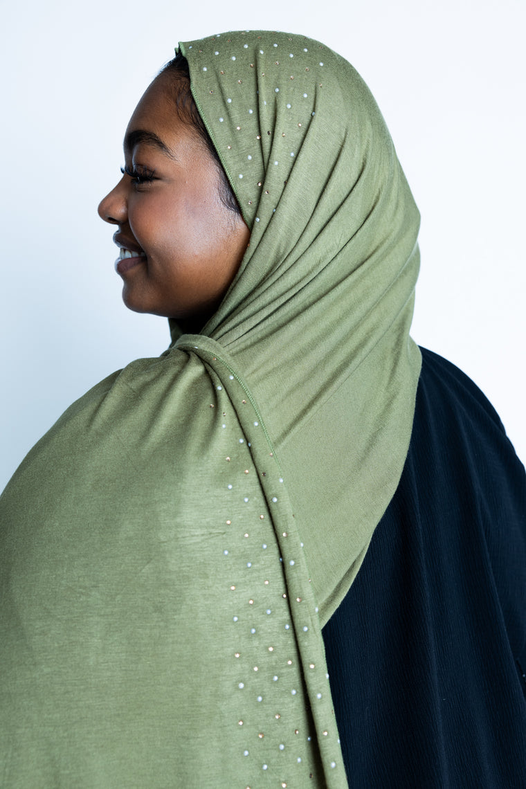 olive jersey hijab embellished with pearls