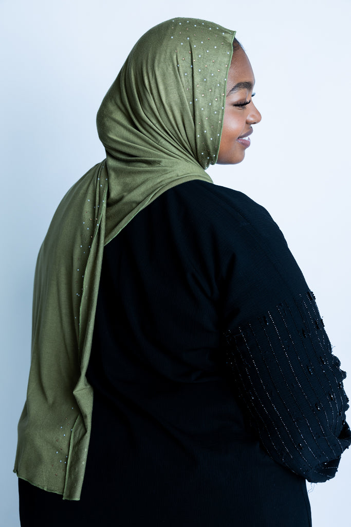 Beaded Jersey Hijab - Light Olive