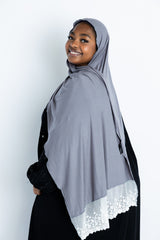 Jersey Lace Hijab - Pigeon Gray