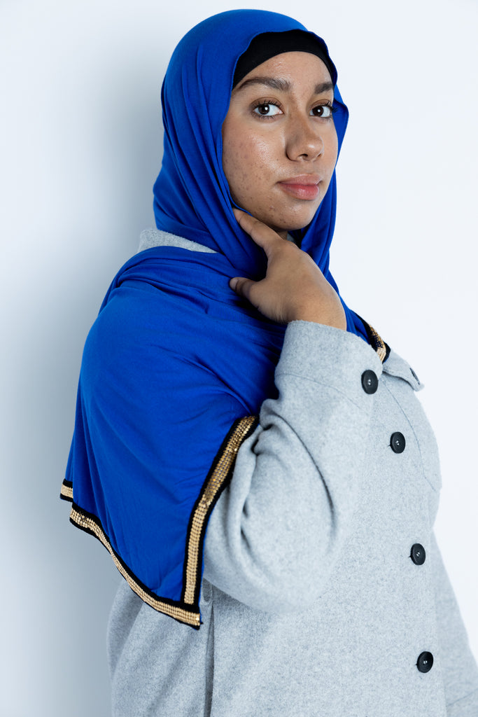 Gold Trim Jersey Hijab - Royal Blue