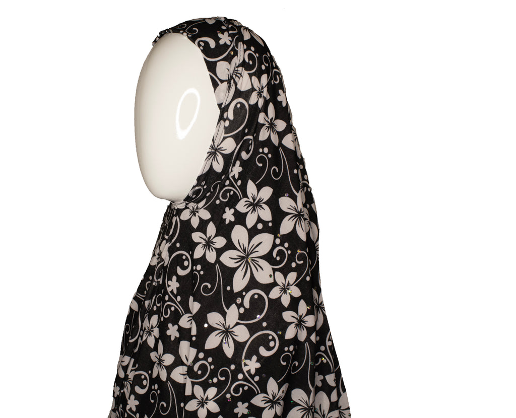 One-Piece Sequin Slip-on Khimar - Floral Twirls