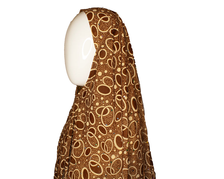 One-Piece Sequin Slip-on Khimar - Brown Circles