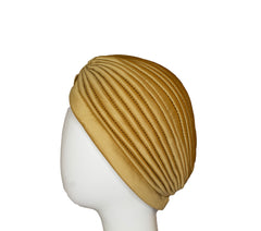 gold slip on pleated turban