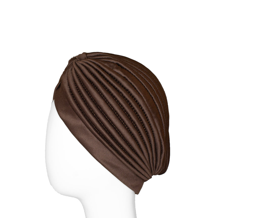 brown pleated slip on turban