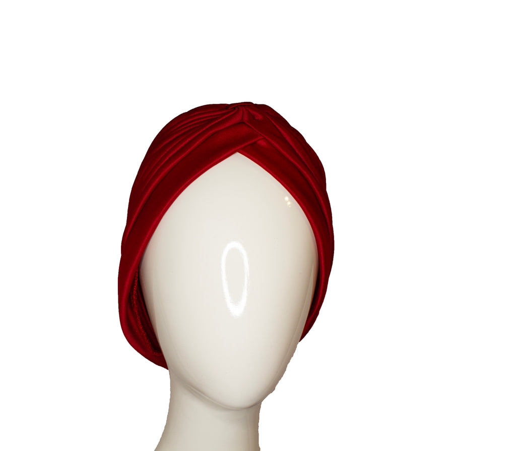 red slip on pleated turban