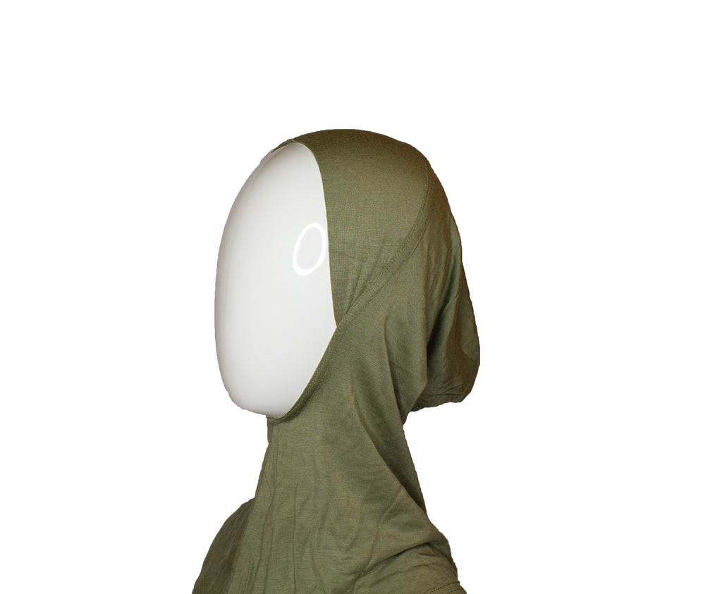 olive green ninja underscarf worn under the hijab to cover the hair and neck