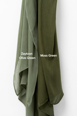 comparisons between zaytoon olive green modal and moss green modal shades