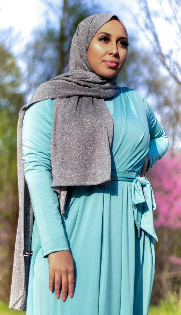 Shimmer Jersey Hijab Gray – Bella Hijabs - Main Image