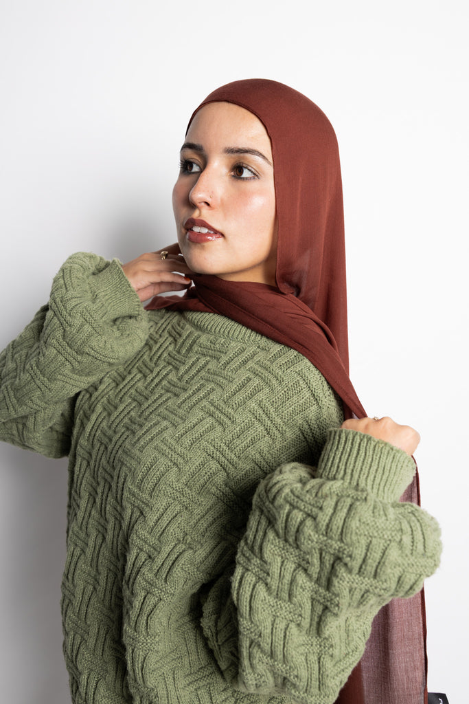 spiced cocoa light brown chocolate brown modal hijab