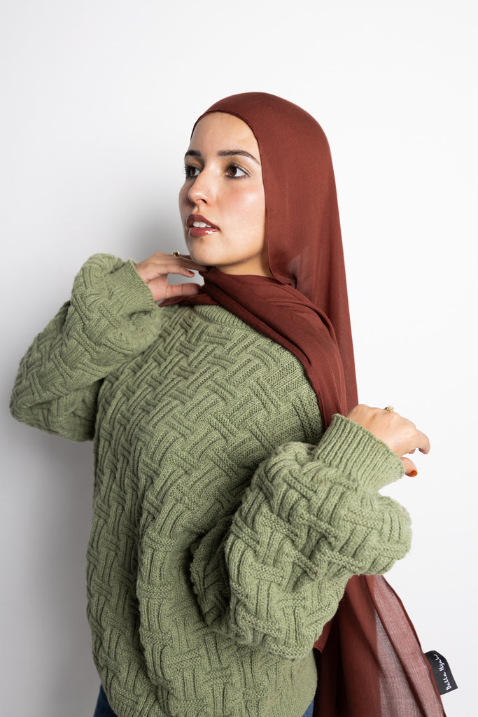 spiced cocoa light brown chocolate brown modal hijab