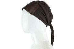 brown tie back under cap with a satin trim